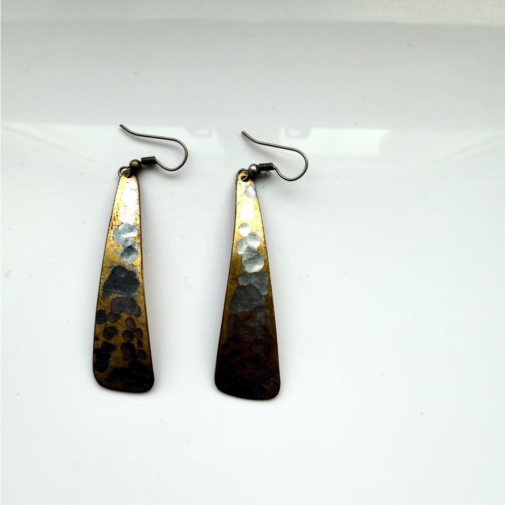 Gold & Silver Metal Dangling Earrings - Picture 4 of 4